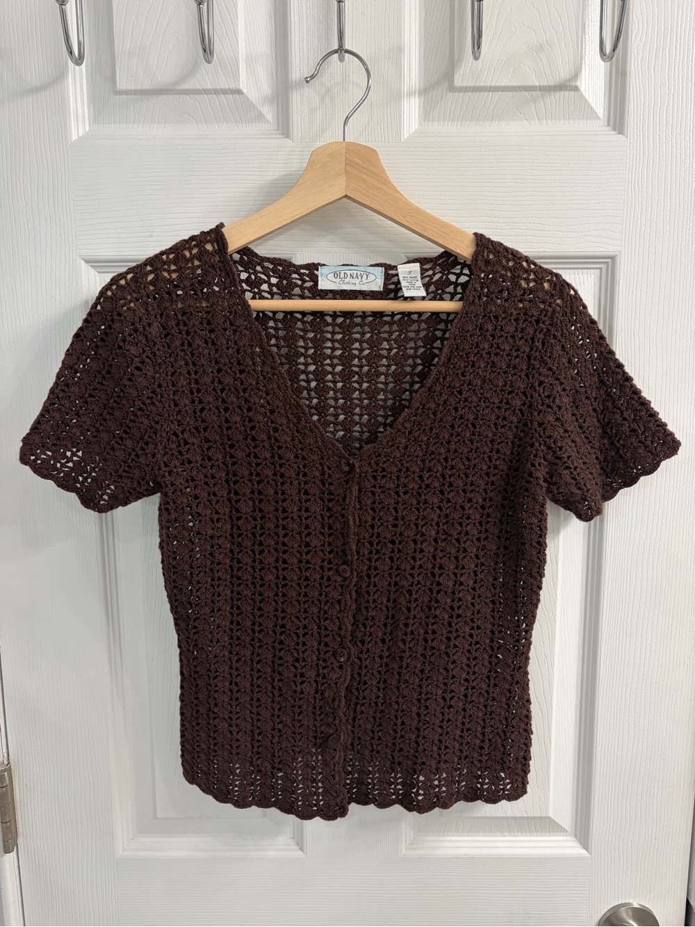 Old Navy Vintage Y2K Chocolate Brown Crochet Button-Front Top